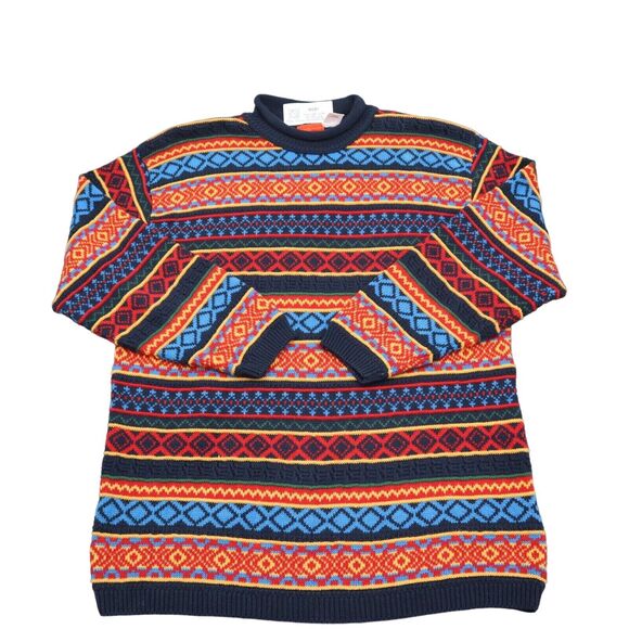 Liz and Co Sweater Mens S Multicolor Knit Fair Isle Long Sleeve Round Neck - Picture 1 of 16